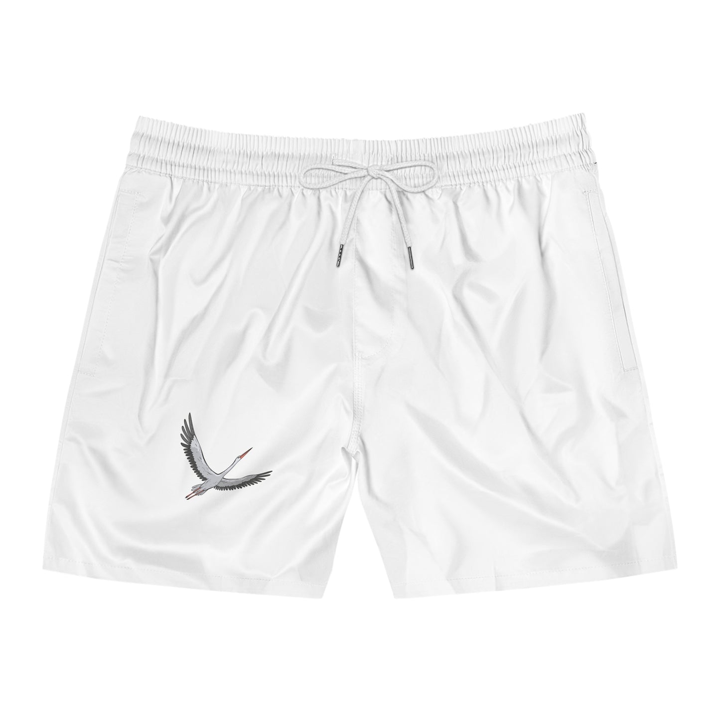 Men's Mid-Length Swim Shorts with Crane Design, Beachwear for Summer, Vacation Essentials, Pool Party.