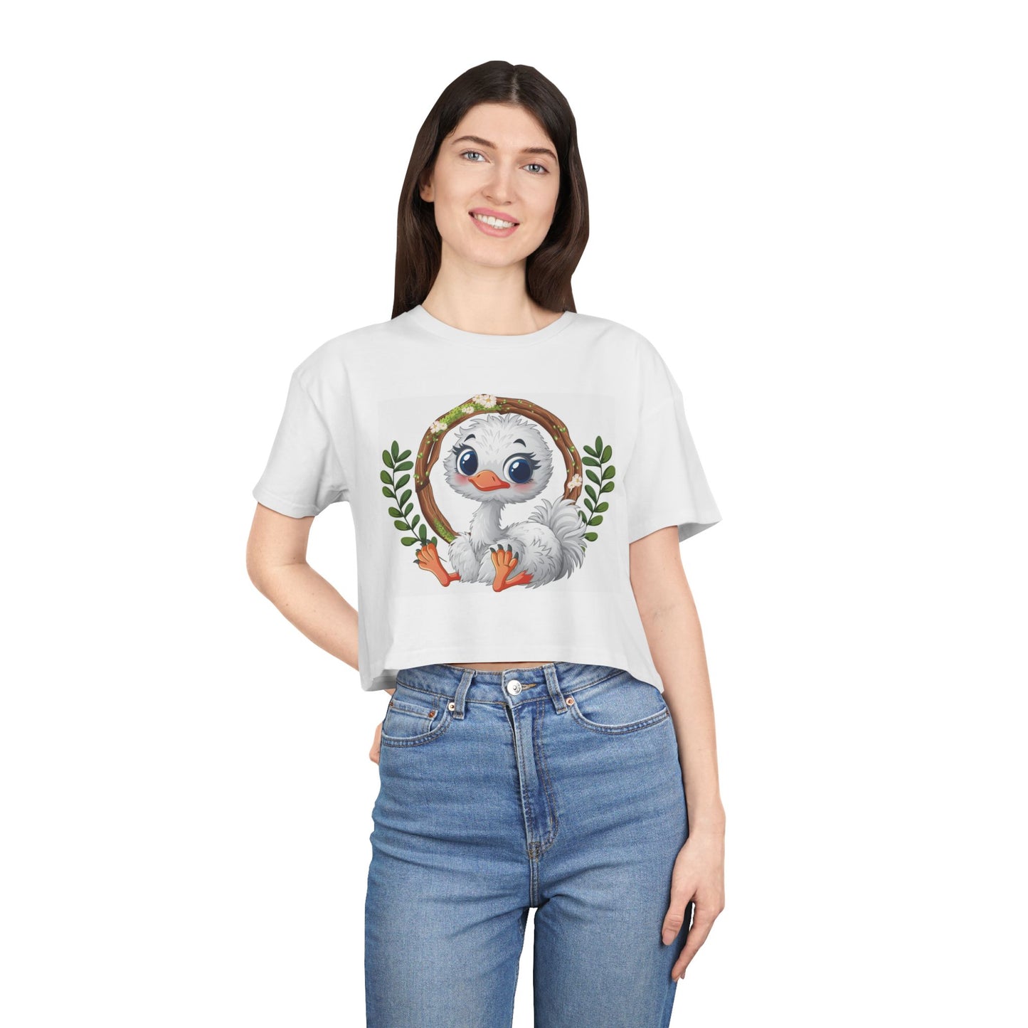 Whimsical Goose Women's Crop Tee | Cute Animal Graphic Top, Summer Fashion, Birthday Gift, Animal Lover Tee, Casual Wear