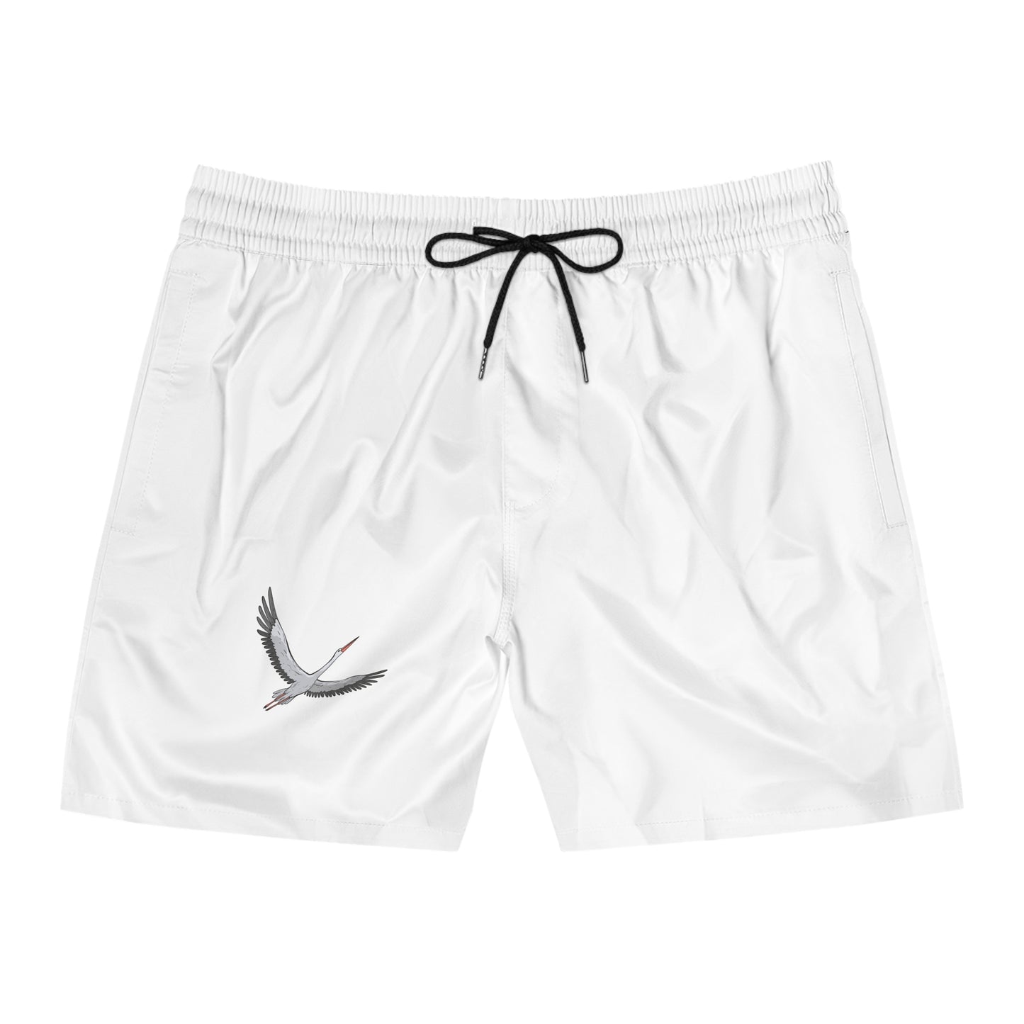 Men's Mid-Length Swim Shorts with Crane Design, Beachwear for Summer, Vacation Essentials, Pool Party.