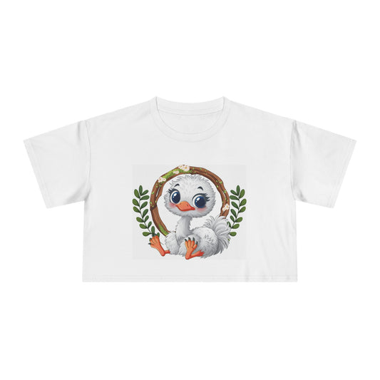 Whimsical Goose Women's Crop Tee | Cute Animal Graphic Top, Summer Fashion, Birthday Gift, Animal Lover Tee, Casual Wear